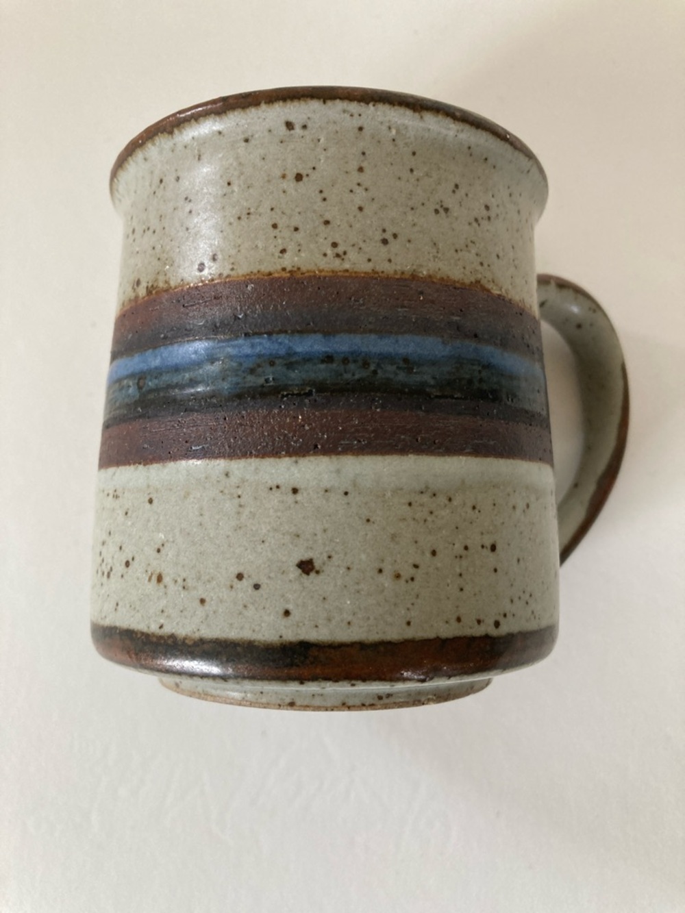 Artist Made Speckled Ceramic Mug with Blue Band - Picture 2 of 4